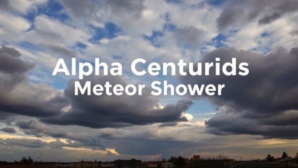 Alpha Centaurids Meteor Shower poster with sky and urban background.