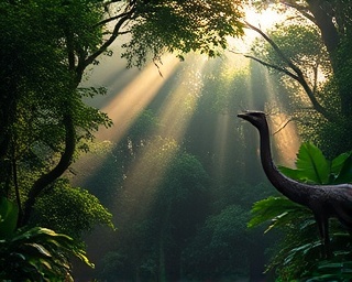 untamed Ugandan wilderness, thrilling, dauntingly lush, photorealistic, dense jungle canopy aloof with energetic wildlife sounds, highly detailed, sunbeams piercing through foliage, 4k display, natural, filtered sunlight, shot with a 100-400mm professional lens.