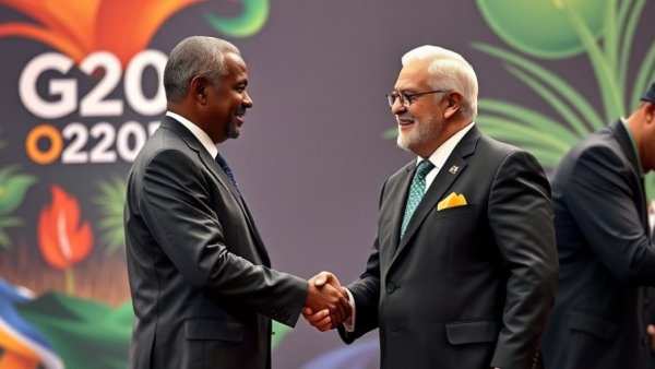 Two men at G20 event in South Africa 2025, discussing Africa trade opportunities.
