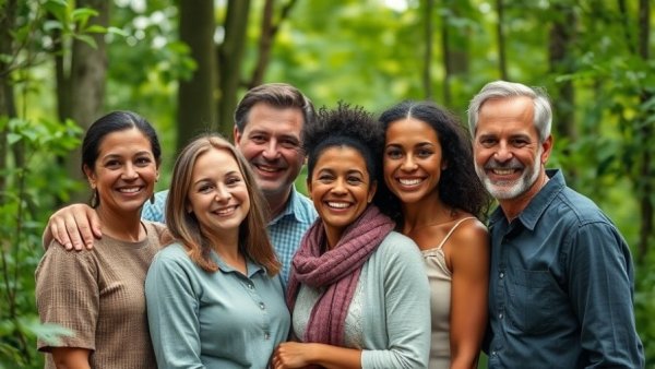 Visa Ban Impact on International Adoption: Diverse family smiling in a forest.