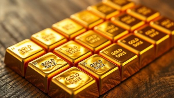 Gold bars on wooden surface, symbolizing 'Gold Surges Past Record $5,100'