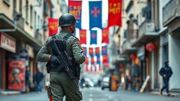 Soldier patrolling amid Mexico cartel violence, urban setting.