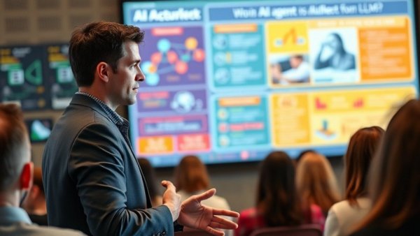 Speaker on AI Agent vs. LLMs in an engaging presentation setting.