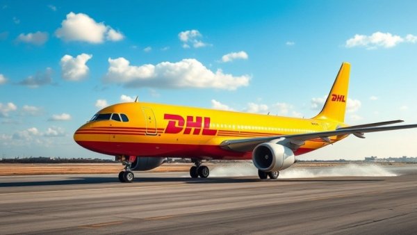 DHL West Africa air cargo expansion vibrant plane view on runway.