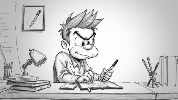 AI Transformation in Africa: Cartoon character focused at desk.