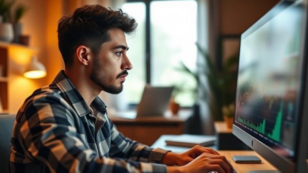 Young man analyzing market data, exploring Africa DeFi market potential