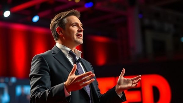 Speaker discussing community resilience and spiritual wisdom on TED stage.