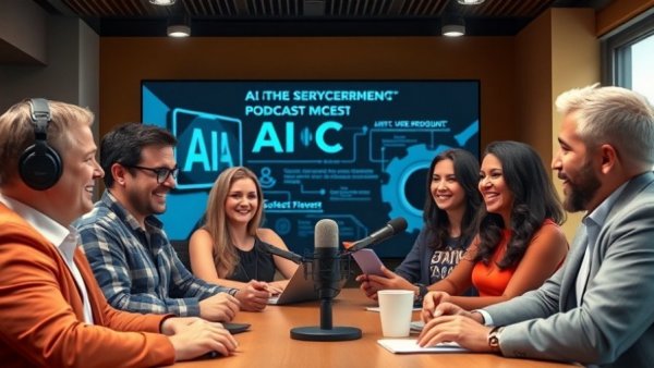 Group discussing AI policy and governance implications, virtual podcast.