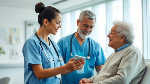 Case Clinics Uganda healthcare professional assisting elderly patient in clinic.