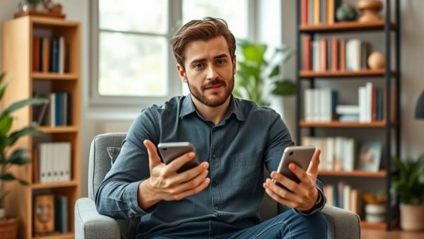 Man discussing productivity apps for daily success in home office.