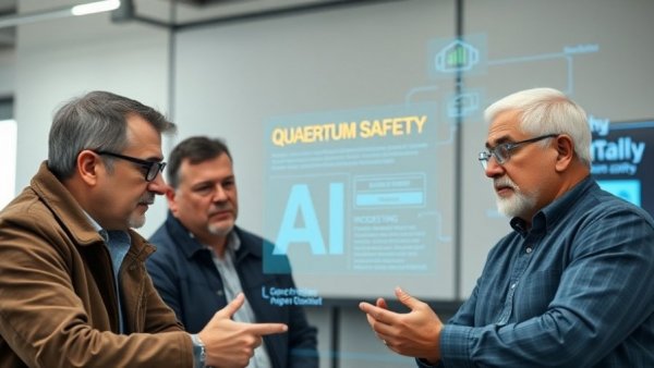 AI policy and governance: Two men discussing cybersecurity in a digital studio.