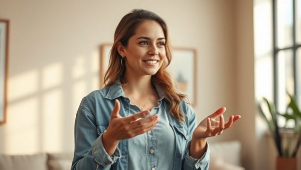 Confident woman explaining concepts indoors, AI in Disaster Management.