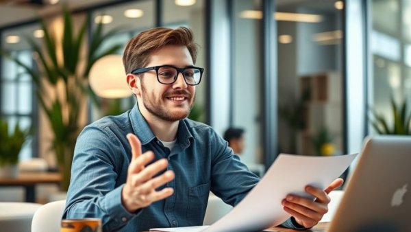 Person explaining how to find your business idea in a modern office setting.
