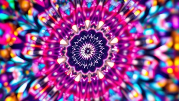 Sparkling crystal design with kaleidoscopic colors and light.