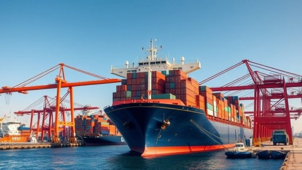 Container ship at Egypt Red Sea Container Terminals under clear sky.