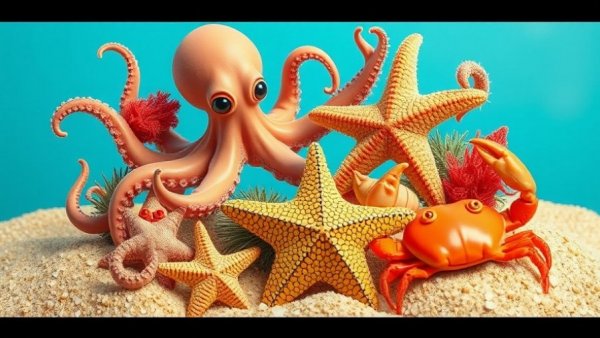 Playful collage of sea creatures for AI video creation for kids.