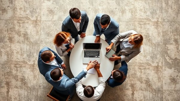 Top view of professionals in a meeting discussing African trade opportunities.