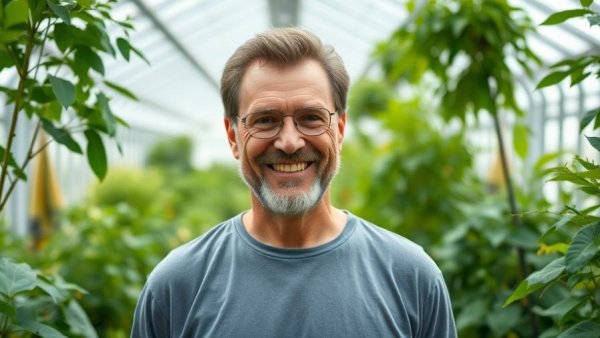 AI Innovations in Agriculture: Man in modern greenhouse.