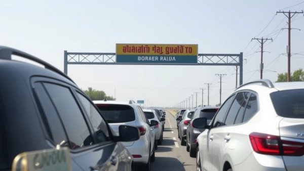 Rafah crossing reopens with vehicles lined up under a clear sky.