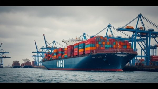 Container ship at Suez Canal shipping route with cranes and containers.