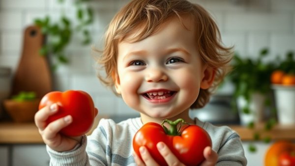 Adorable toddler in a kitchen exploring Google Gemini AI for Kids.