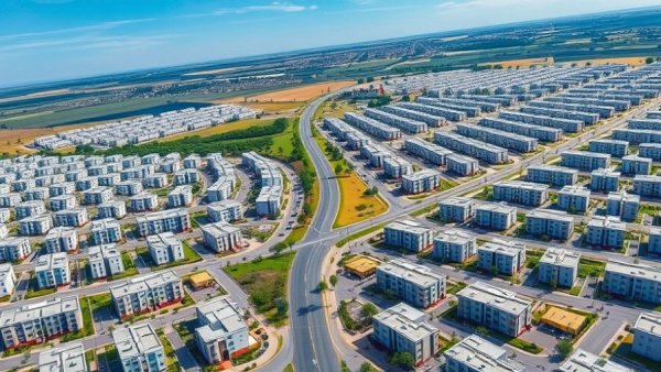 Aerial view of Africa's rapid urbanization with modern housing.