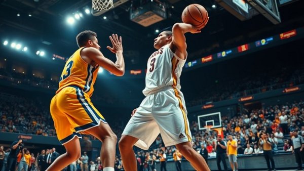 Today's athletes are built different, basketball game action.