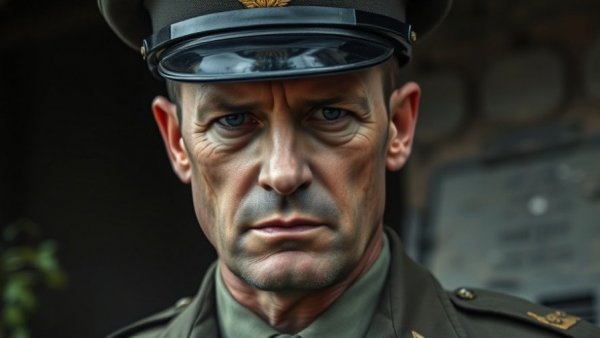 Pensive officer reflecting on US-Cuba relations outdoors.