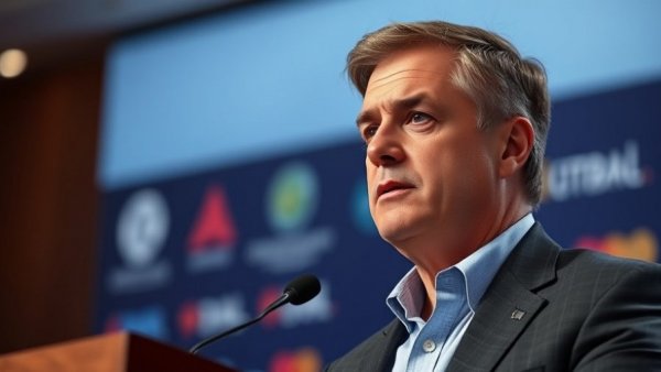 US-Iran Talks in Oman: Speaker at conference with blue backdrop.