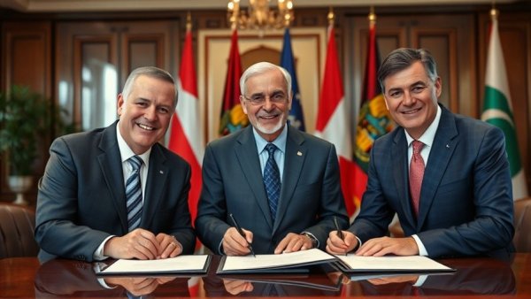 Africa Trade signing ceremony with three individuals in formal attire.