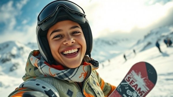 Red Gerard snowboarding gold medalist enjoying a snowy day on the slopes.