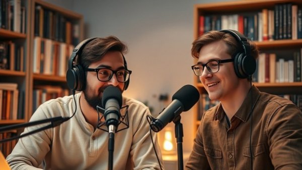 Two podcasters in a virtual setting, empower your team effectively.