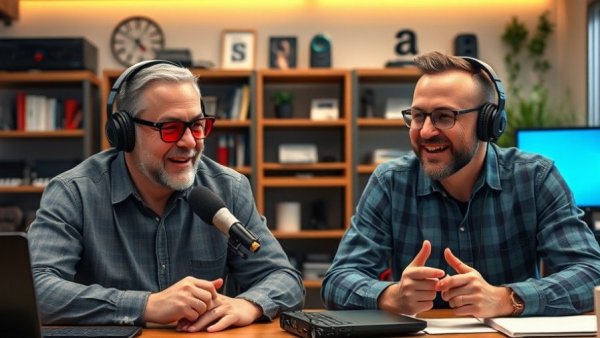 Claude Opus 4.6 vs GPT-5.3-Codex podcast discussion with two men.