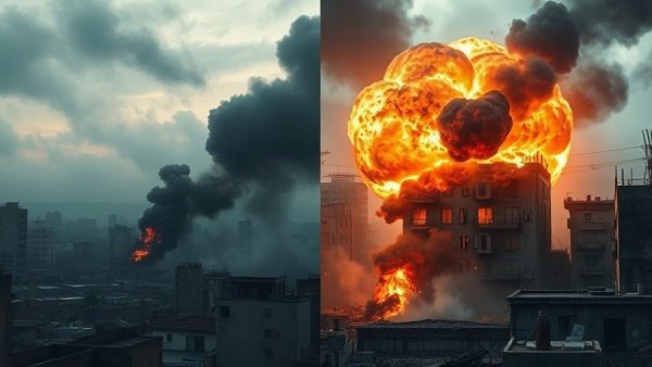 Rafah humanitarian response failures depicted in contrasting war scenes.