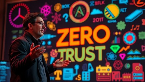 Expert discusses Zero Trust principles in AI security with digital concepts.