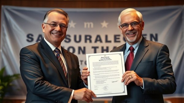 Africa Trade officials exchanging document at formal event.