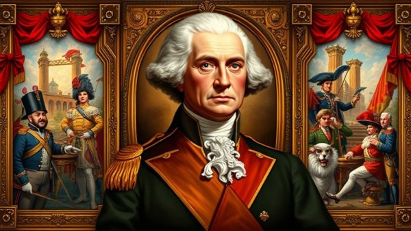 Historical artwork of George Washington and civil discourse scenes.