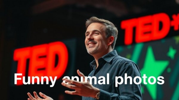 Best Comedy Wildlife Photo presentation at TED Talk stage.