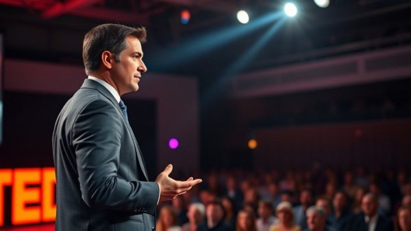 Speaker discusses community engagement in climate action at TED Talk.
