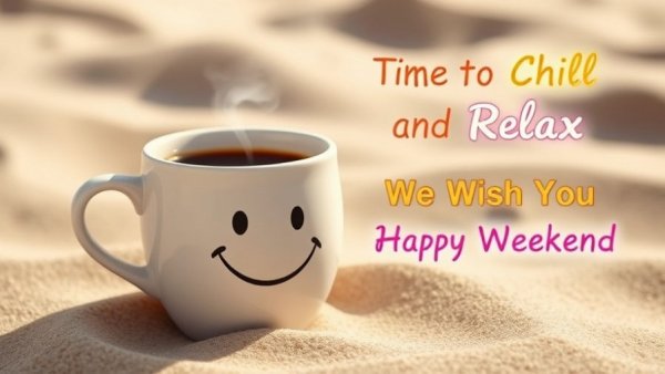 Weekend self-care in Kampala: Smiling coffee cup on sand.