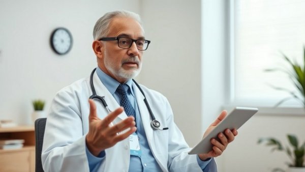 Doctor discussing diarrhea during period in a clinical setting.