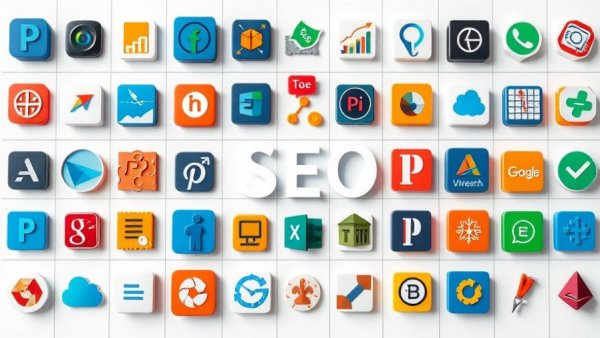 Colorful WordPress SEO plugins icons on grid background 2026