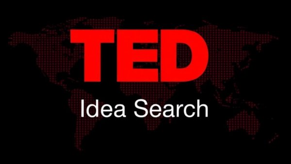 TED Idea Search Premiere red logo on a world map pattern.
