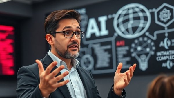 Presenter discusses best programming languages for AI with diagrams.