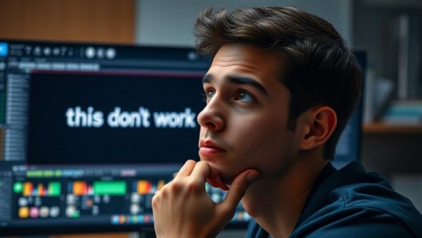 Thoughtful young man creates digital presentations differently.