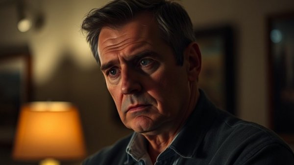 Rising oil prices impact, man contemplating in dim lighting.