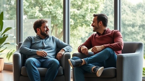 AI Transforms Hip Hop discussion with two men in a modern, bright setting.