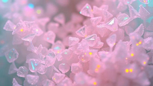 Microscopic view of potato starch showing rainbow hues.
