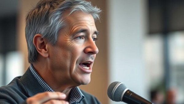 Man discussing animatedly in a studio setting.