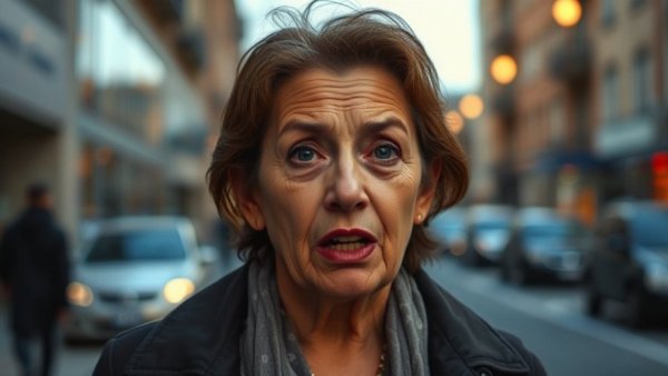 Concerned woman discusses displacement in Beirut.